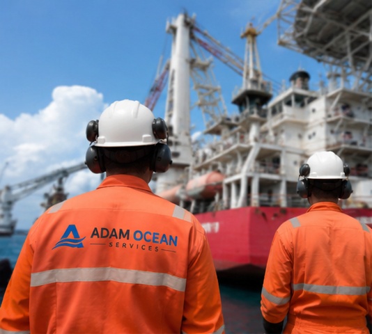 Adam Ocean Services technicians on deck alongside an offshore support vessel