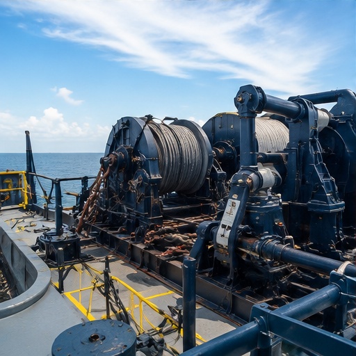 Deck winches and hydraulic machinery aboard a vessel